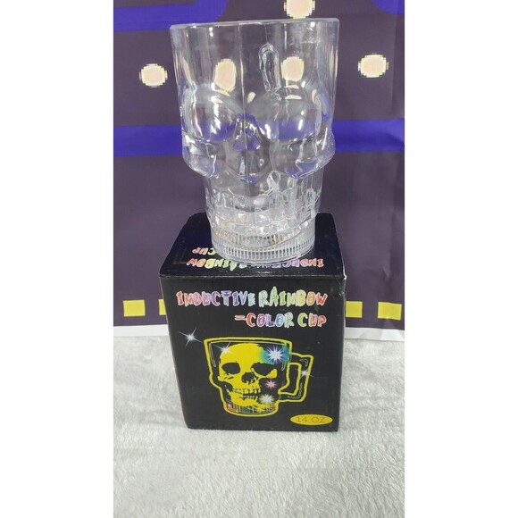 Halloween Flashing Color Cup Skull Drinking Beer Mug Lights Up 14oz - Picture 5 of 11